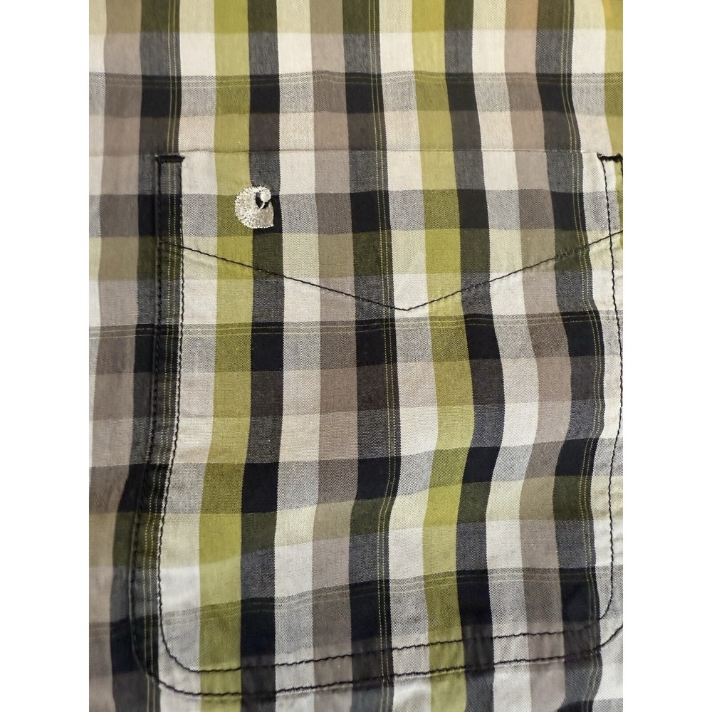 Carhartt Shirt Mens Large Black Yellow Cotton Relaxed Fit Button Long Sleeves Lg - Picture 7 of 16
